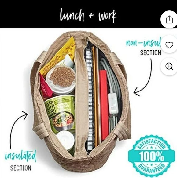 Fit & Fresh Quilted Tan Tote Bag with Insulated interior - Picture 2 of 12